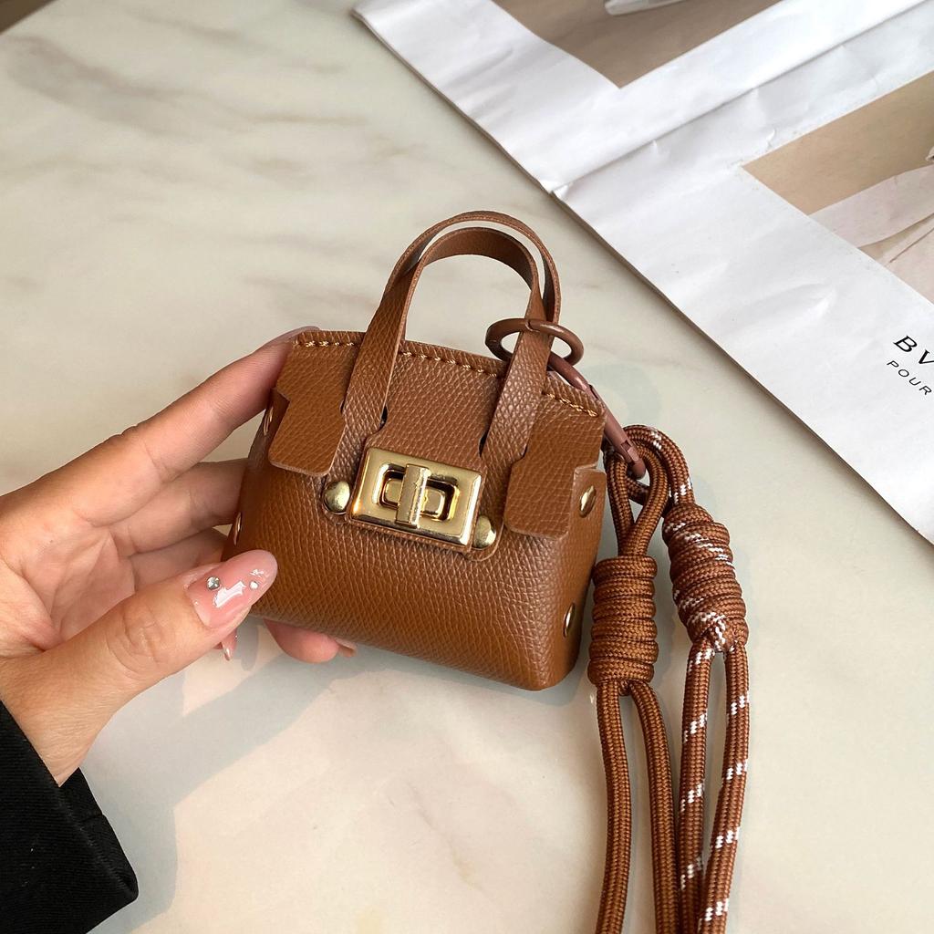 Mini Coin Purse Bag Pendant Cute Square Handbag Earphe PU Leather Creative Car Key Chain Pendant Decorati Multi-functial