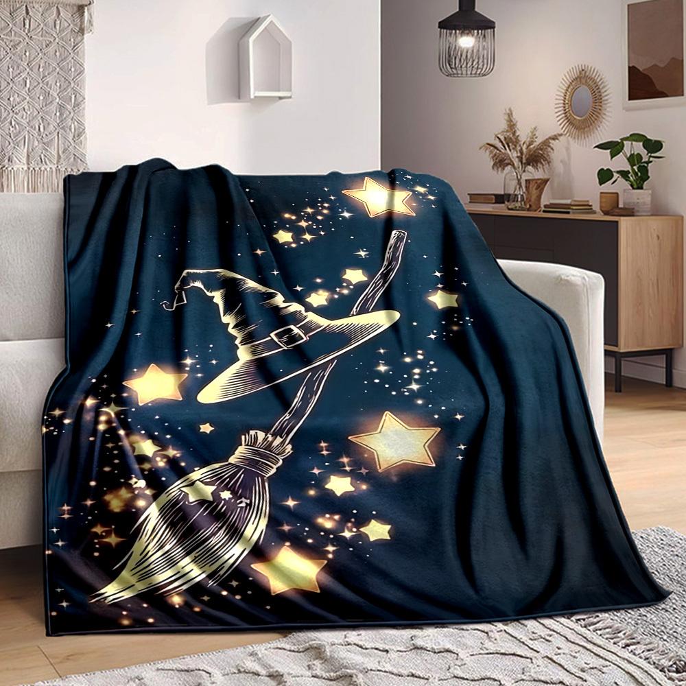 1pc Witch Broomstick Blanket, Lightweight Flannel Throw Blanket for Sofa, Bed, Travel, Camping, Living Room, Office, Couch045