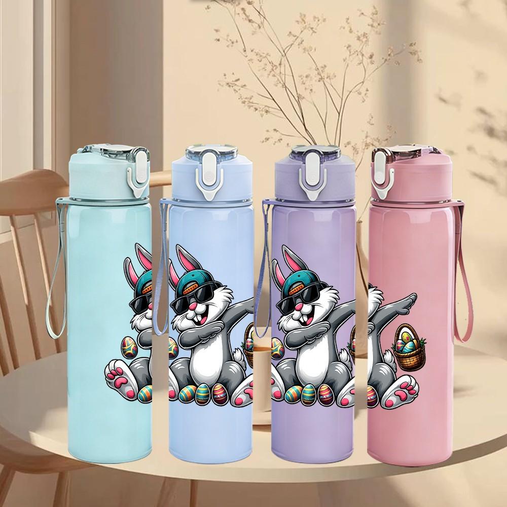 1PC Cool Rabbit Street Graffiti Character Print 750ml Color Plastic Sports Water Bottle Leakproof Flip Straw Lid Suitable for Sports Office Home Use