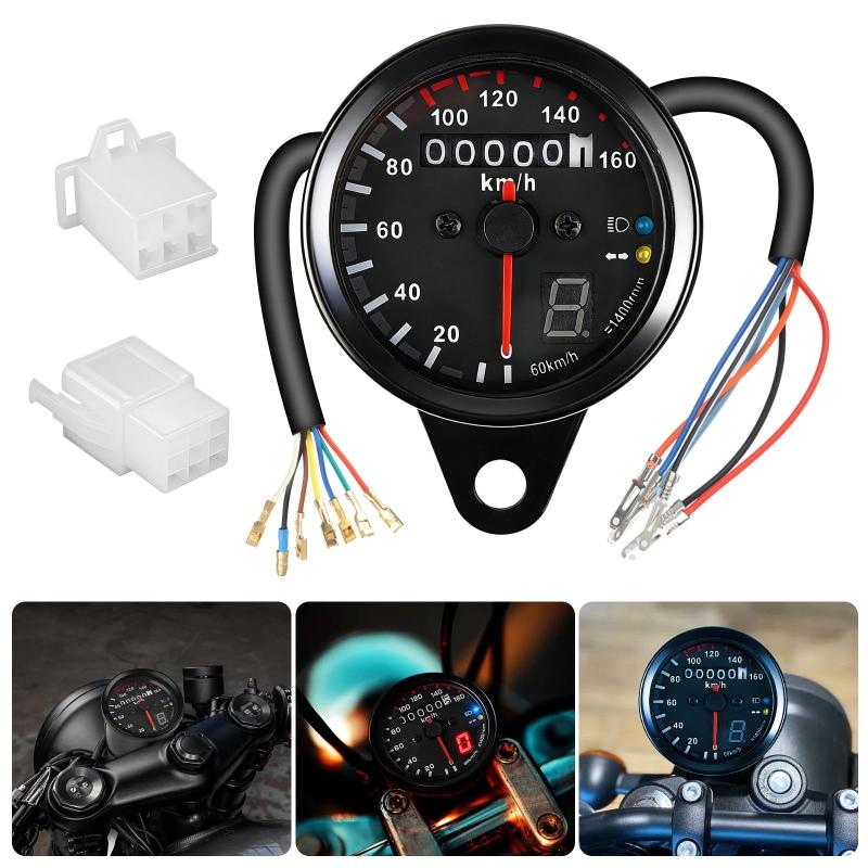 

Motorcycle Universal Cafe Racer Speedometer Odometer Gauge Instrument With Led Indicator чорний