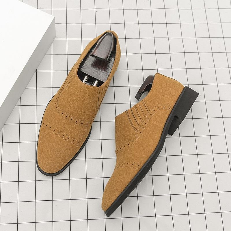 Britain Designer New Men's Pointed Suede Leather Brogues Shoes Male Black Brown Slip on Casual Loafers Formal Dress Footwear