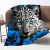 Snow Leopard Flannel Blanket – Ultra-Soft Blue Rose Design – Tear Resistant All-Season Throw – Contemporary Decor