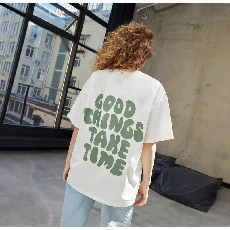 Western Style Fashion Casual Loose Letters Print Short sleeve T-shirt Top Printed Letter T Shirt