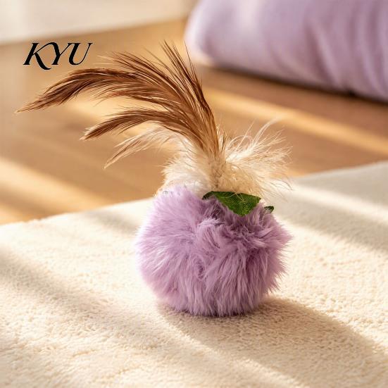 Engaging Cat Exercise Toys Furry Ball Toy with Feather, Interactive Pom Balls, Safe Plush for Adult Cats Soft Kitten Chasing Indoor Entertainment Pet