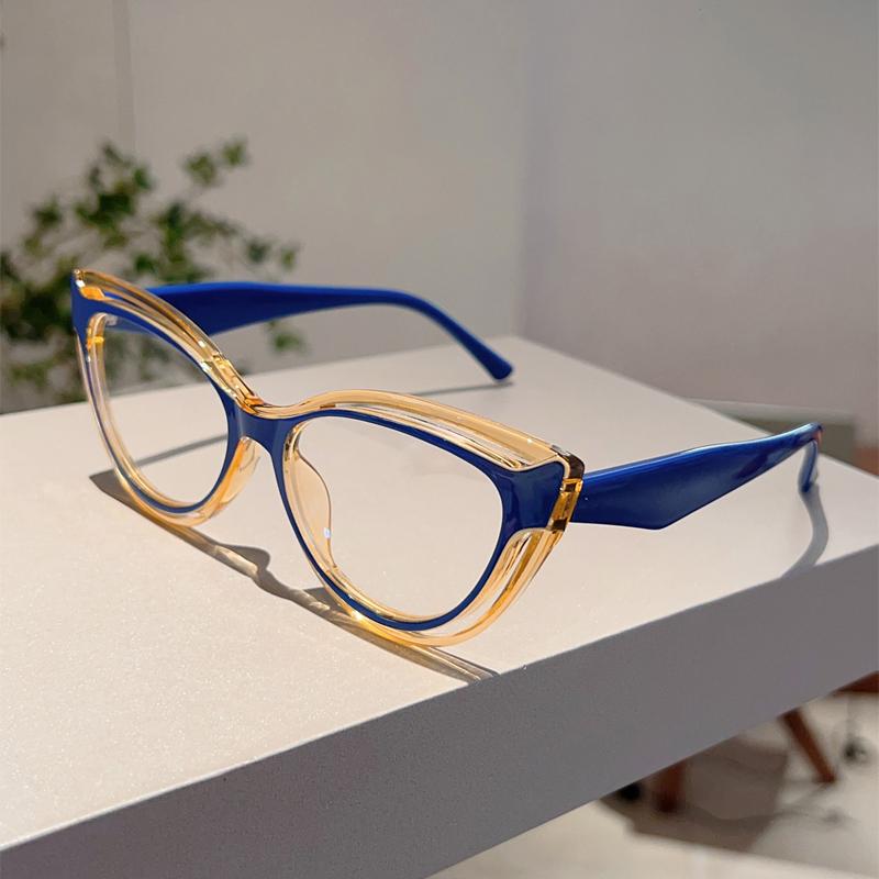 Hollowed Cat Eye Glasses Women Stylish Blue Light Blocking Eyewear Trendy Fashion Brand Design Patchwork Eyeglasses