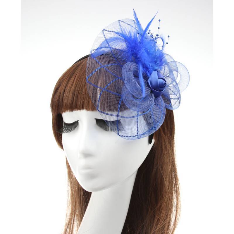 Vintage Feather Flower Bridal Headpiece With Veil And Mesh For Women