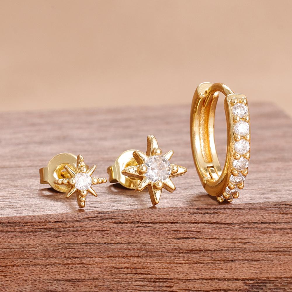 3PCS Stainless Steel Twinkle Star Ear Piercing Ear Stud Round Earrings For Women Zircon Tragus Helix Cartilage Piercing Jewelry