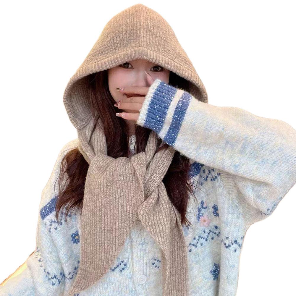 

Y2K Knit Balaclava Hat for Women One-Piece Hooded Scarf Thickened Winter Warmth Covers Ears & Neck Korean Fashion Trend хаки