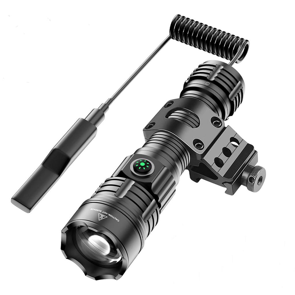 Tactical LED 1200 with Mounting Ring with 20mm Remote Push Switch Flashlight, Lumens, High-Brightness LED, Zoomable, (Compatible Rails),