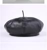 Women's Genuine Sheepskin Octagonal Beret - Korean-Style Celebrity Leather Hat for Autumn/Winter
