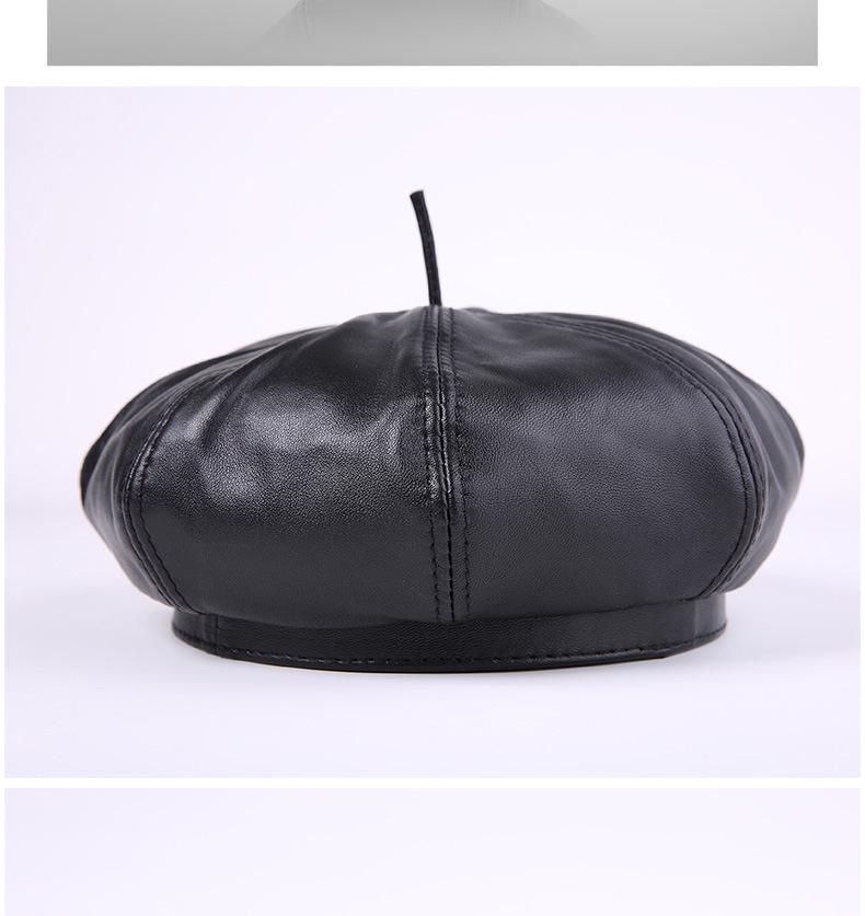 Women's Genuine Sheepskin Octagonal Beret - Korean-Style Celebrity Leather Hat for Autumn/Winter