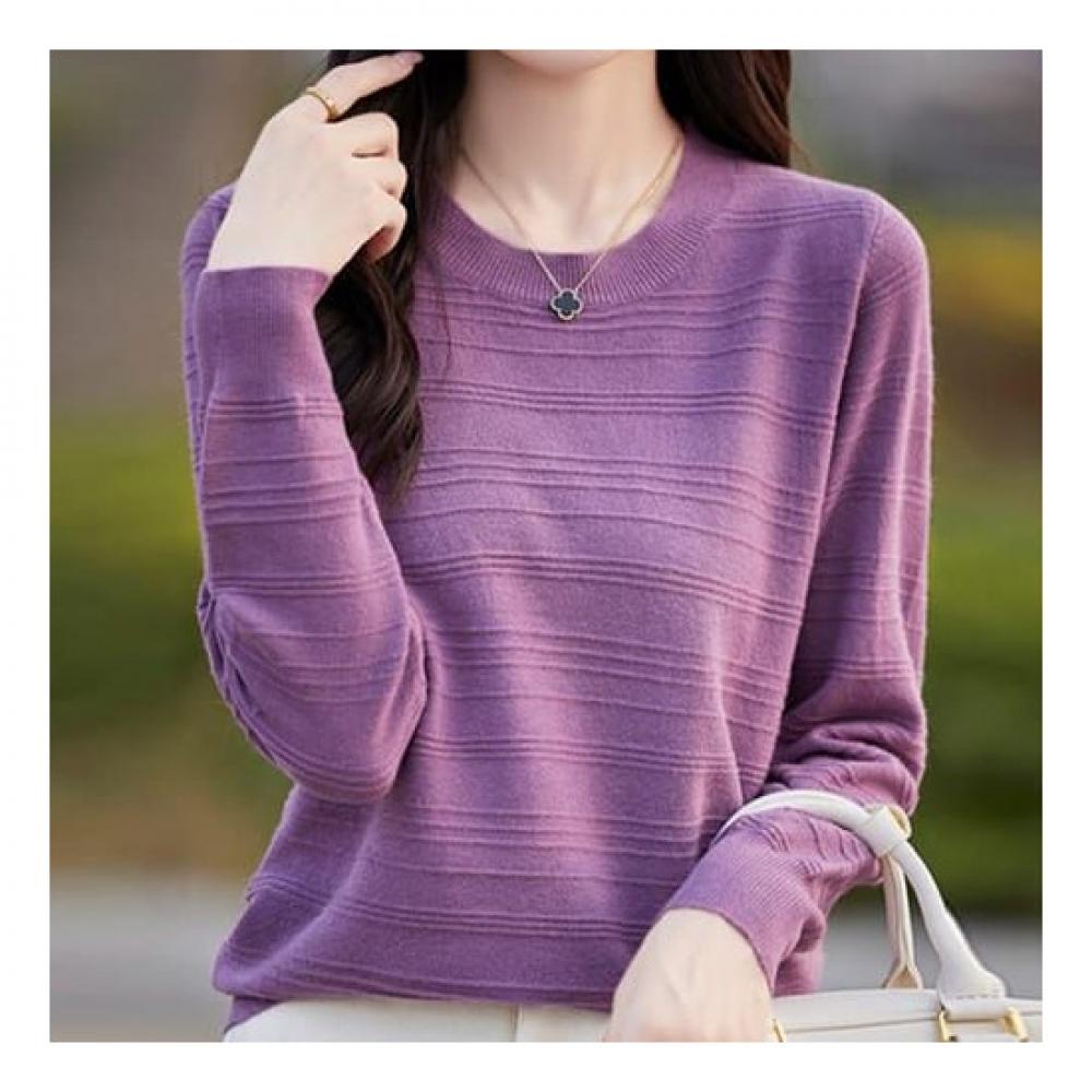 Navava Women Simple Daily Round Neck Long Sleeve KniT T shirT Nk2320