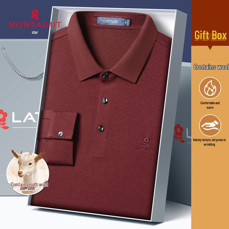 MONTAGUT Men s Merino Wool Blend Long Sleeve Polo Shirt 52