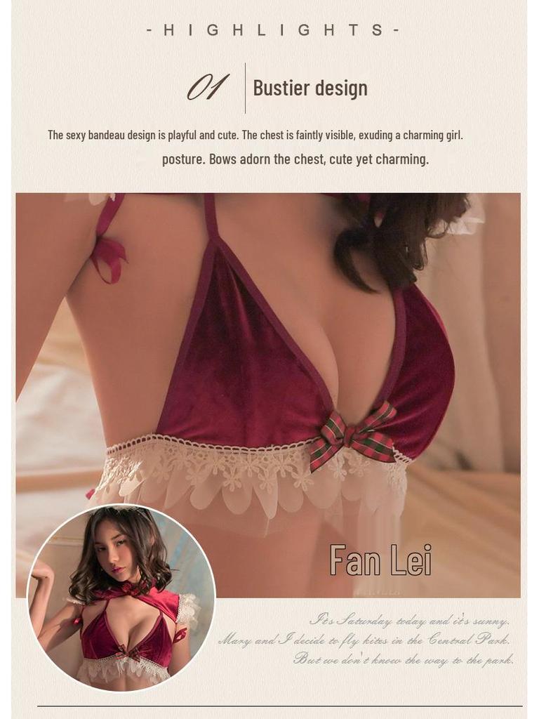 Fan Lei Sexy Christmas Bunny Lingerie Set - Red Pajama Temptation