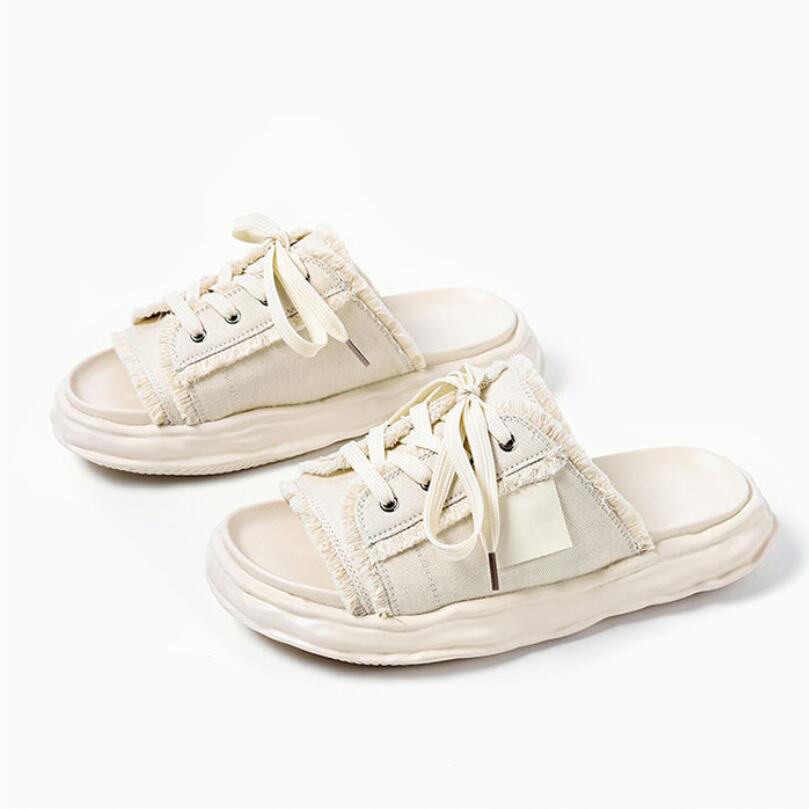 Fashion Men's Niche Designer Trendy One-piece Slides Men Lace-up Casual Outdoor Shoes Mens Versatile Style Breathable Slippers