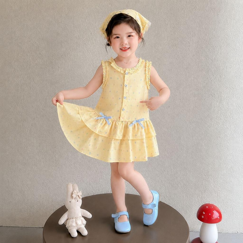 Girls Summer Sweet Princess Dress with Bow Backless Sundress