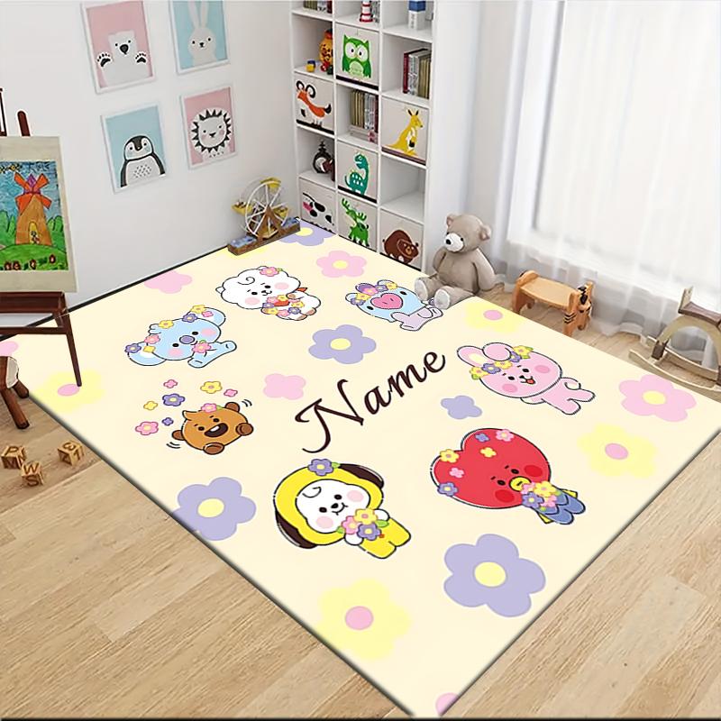 Custom Name BT21 Character Collection Carpet Rug Customizable Soft Washable Anti-Slip Home Living Room Sofa Mats Personalized Rug. 0909139