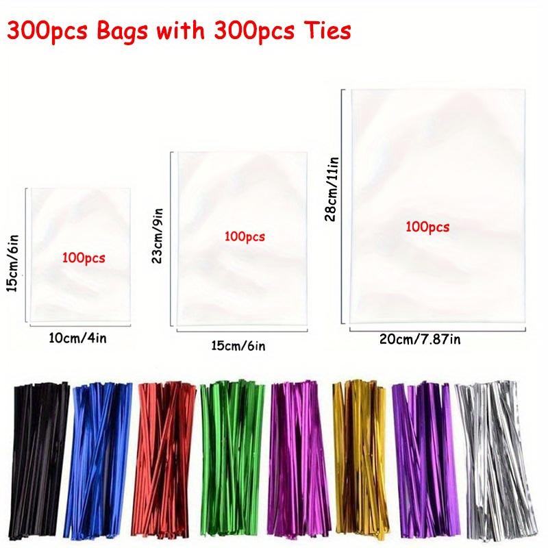 

300 шт. Прозрачные пакеты для угощений смешанных размеров, Подарочные пакеты с завязками 4 дюйма, Пакеты для гостинцев, Пакеты для конфет, Пакеты для печенья для подарков, Целлофановый пакет для упаковки пищевых продуктов pack of 300