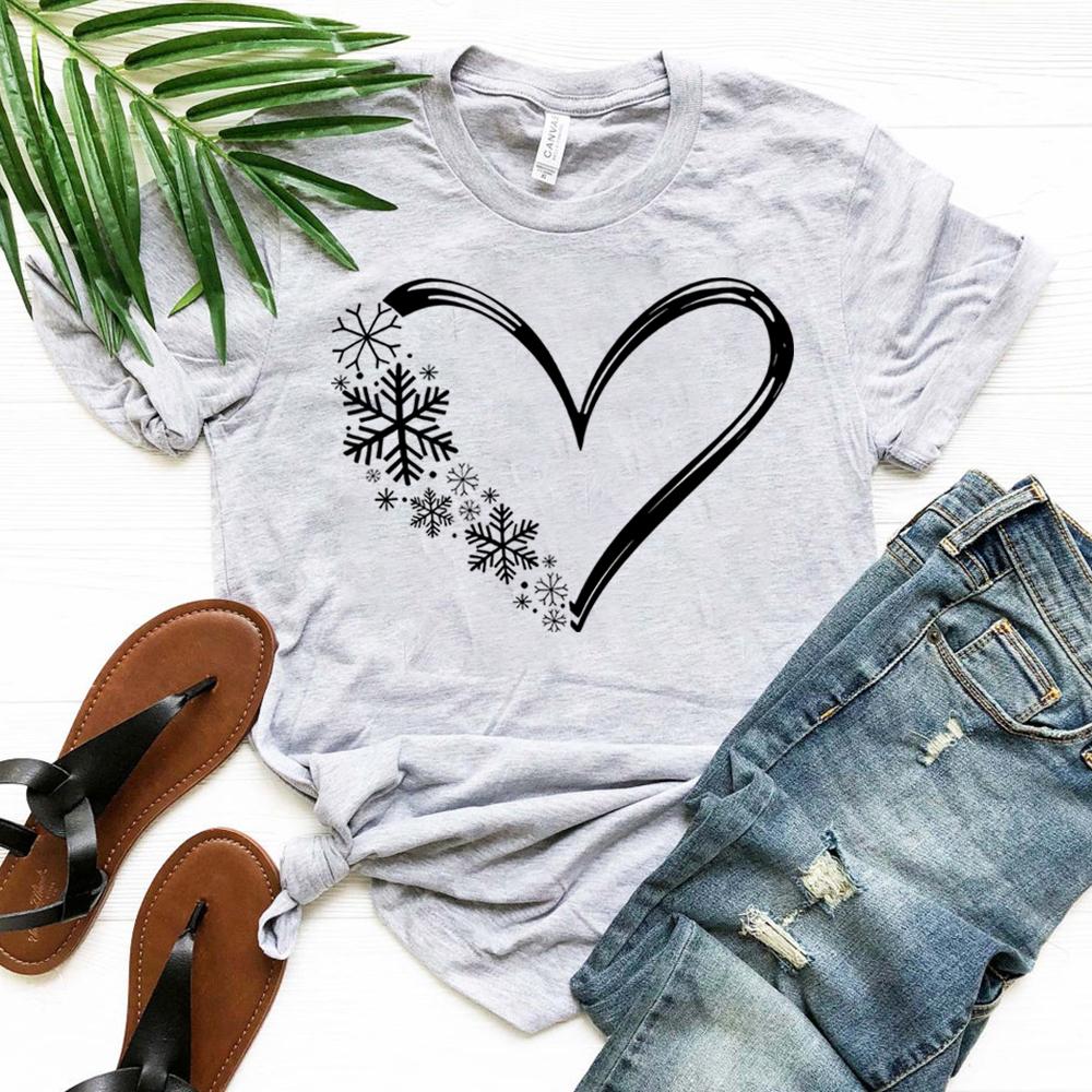 Snowflake Tshirt Christmas Snow Flake Heart Graphic Tee Cozy Winter Shirt Christmas Holiday Matching Family Shirts Xmas Gift