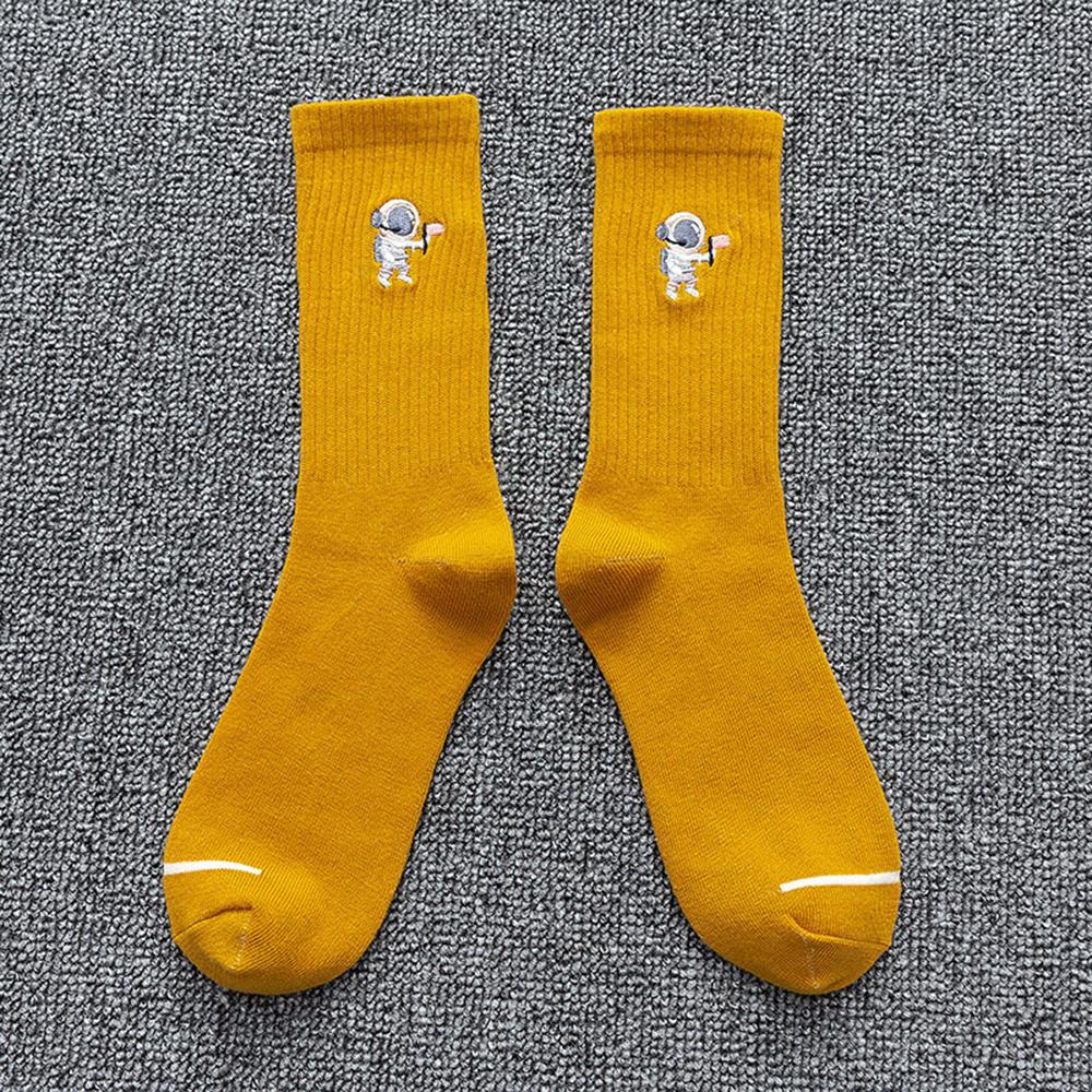 Fashion Women Men Embroidered Astronaut Couple Cotton Crew Socks Solid Colors Long Unisex Sport Mid Tube Tide Socks High Quality