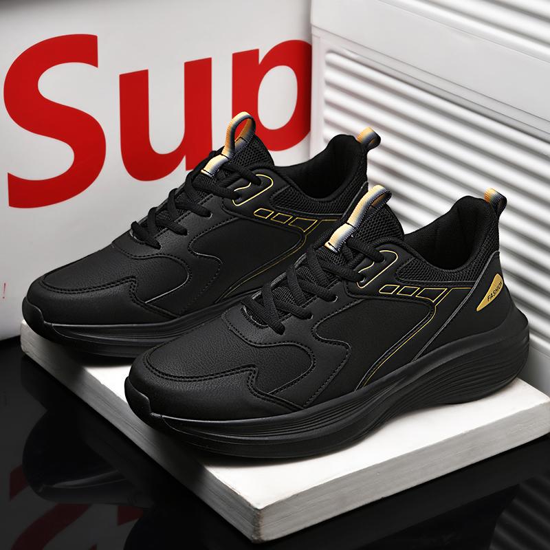 Autumn New Microfiber Leather Waterproof Sports Shoes Leather Surface Lightweight Soft Sole Shock Absorption Running Shoes Casual Shoes