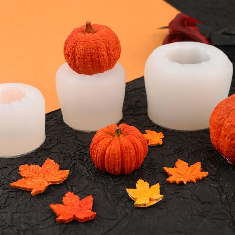3D Pumpkin Candle Epoxy Mold Maple-Leaves Fondant Mold Halloween Theme Cupcake