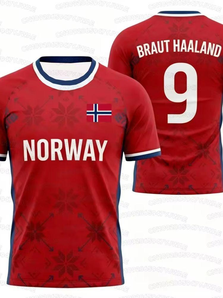 2026  Men's Women's NO.9 HAALAND Short Sleeve T-shirt 3D Print Tees Norway Flag Print Outdoor Soccer Jersey Sports Casual Tops