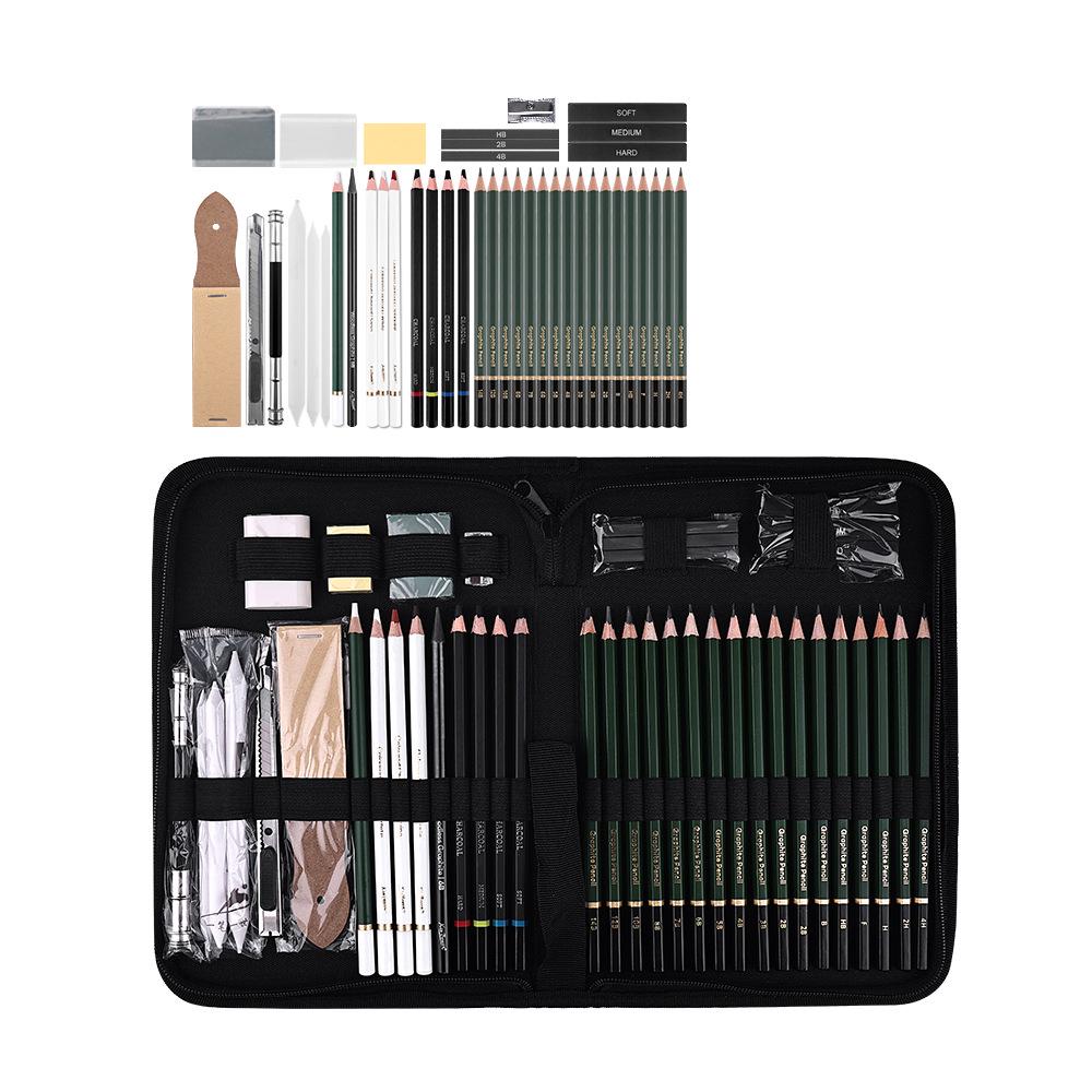 

43-Piece Sketching Pencil Set with Sketchbook & Portable Canvas Bag for Students
