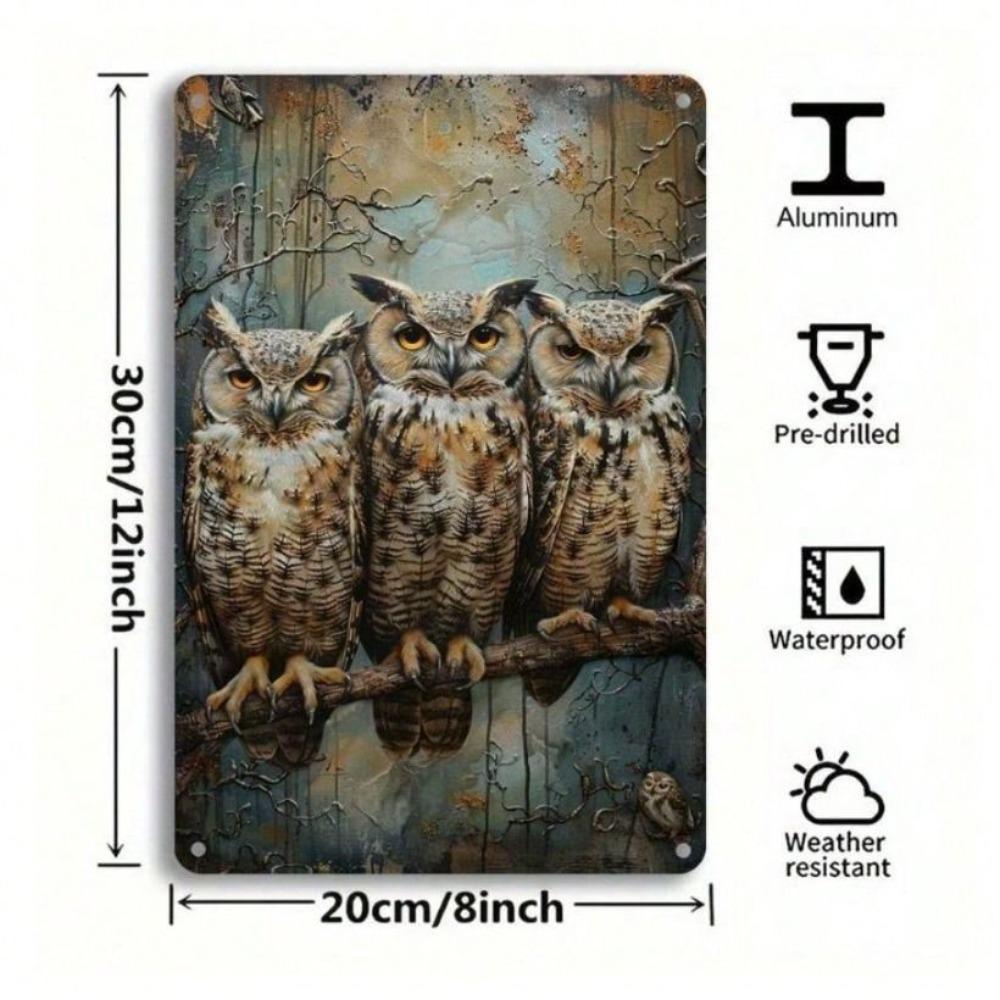 Tin Sign Wall Art Decor - Vintage Owl on Branch 20x30 cm for Bar Interior Gift