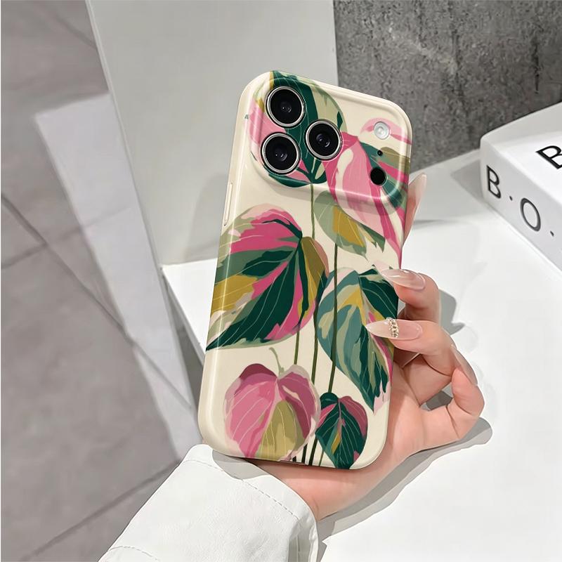 Botanical Colorblock Leaf Art Graphic Design House Plant Film Aesthetic Protective Shockproof Bumper Phone Case Cover For iPhone 14 15 16 Pro Max Plus