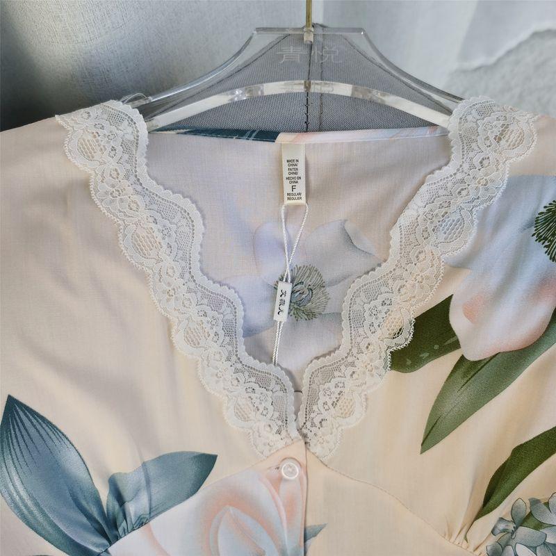 Women's Cotton Silk Lace Nightdress Summer New Arrival Viscose Staple Fiber Pajamas European Style Plus Size Shirt Dress Poplin Pajamas Homewear