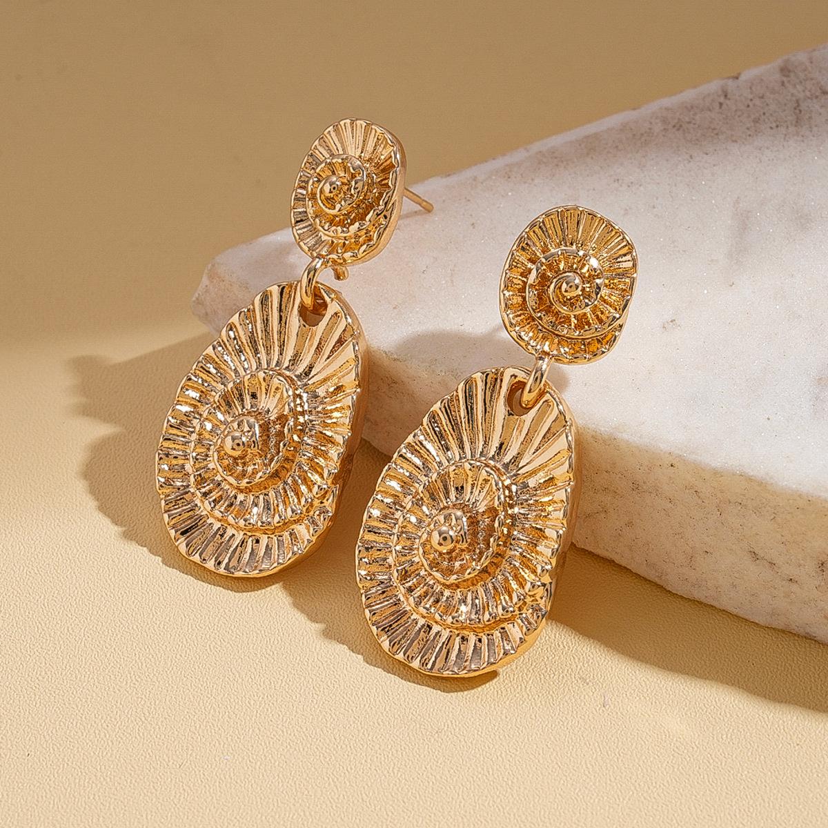 Metallic Geometric Oval Textured Vortex Silver Needle Earrings