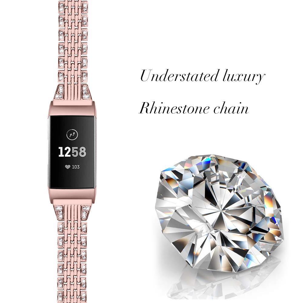 

Zinc Alloy with Rhinestone Decor Watch Band for Fitbit Charge 4/3 Rose Gold