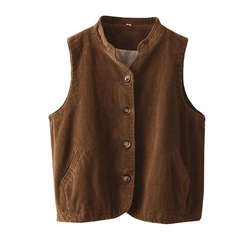 DIMANAF 2025 New Vest Short Corduroy Jacket  Autumn Sleeveless Retro Coat Buttons Women Solid