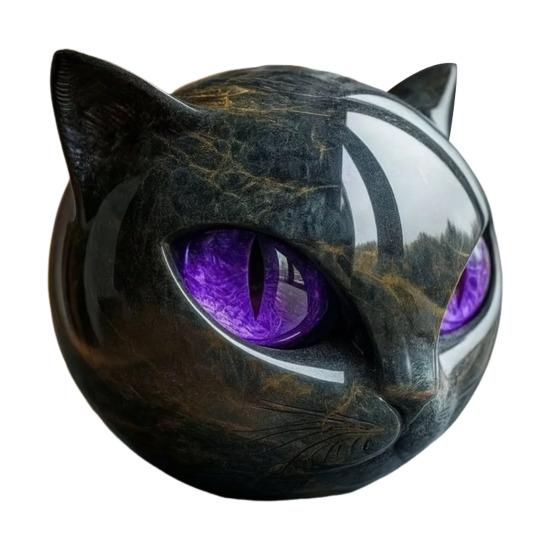 Black Cat Stone Cat Head Sculpture Marble Texture Healing Stones