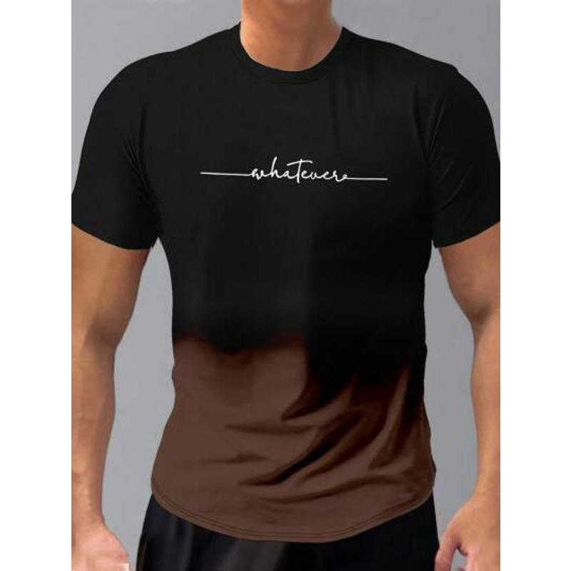 Summer Round Neck 3D Gradient Letters Print Top Fashionable Casual Short Sleeved Men's T-shirts
