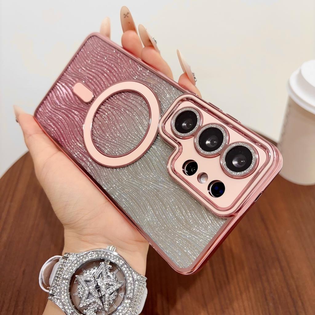 Foreign trade applicable Samsung S26U mobile phone case electroplating magnetic suction S25Plus lens glitter S24FE protective case
