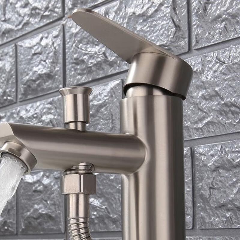 TLXT Brushed Stainless Steel Basin Faucet Set with Handheld Shower
