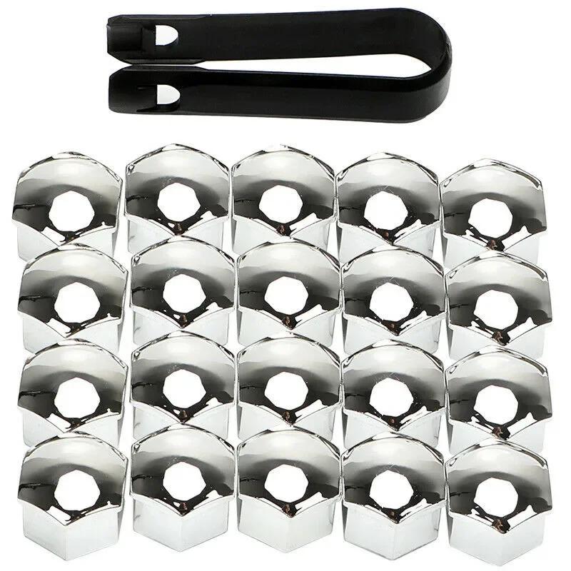 VERYUS 20Pcs 17mm Car Wheel Nut Cover Silver Alloy Wheel Nuts Bolt Caps Dust Cap Protection Anti-Rust Hub Screw Cover With Remov