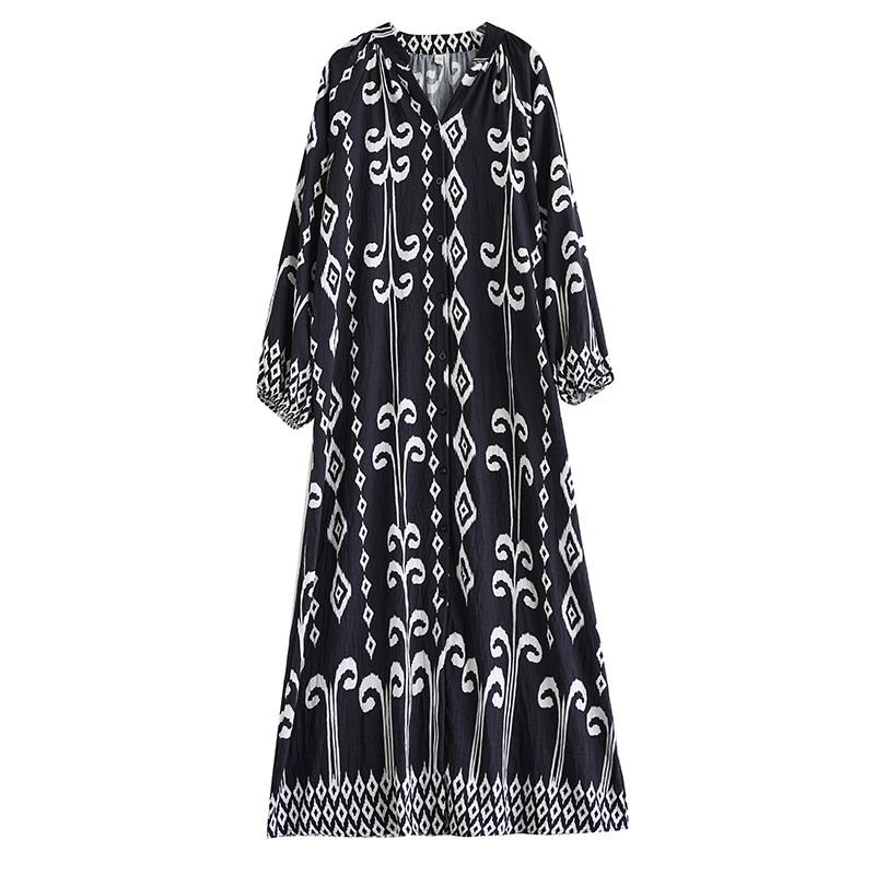 Long sleeve Plus size Cotton vintage Floral new in dresses for women casual loose spring autumn dress