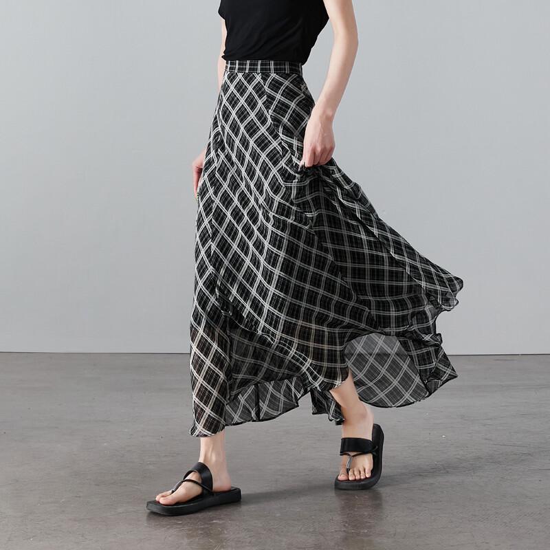 SOFSIL 2026 Summer Retro Plaid A-Line Skirt M чёрный