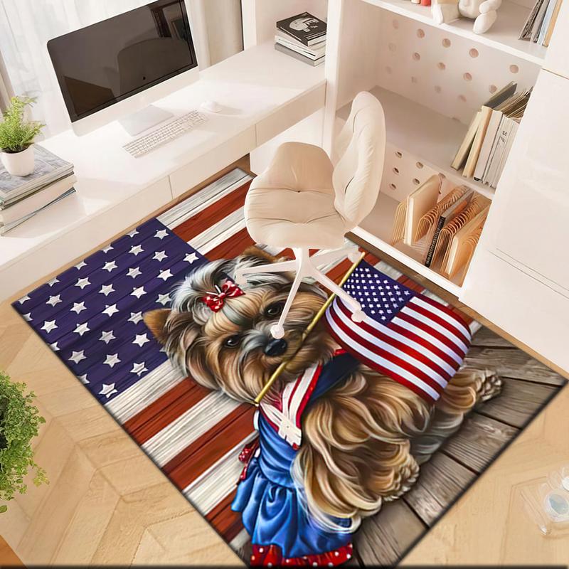 1pc American Flag Patriotic Pet Carpet Rug for Living Room Bedroom Home Sofa Decoration,Kids Play Non-slip Floor Mat