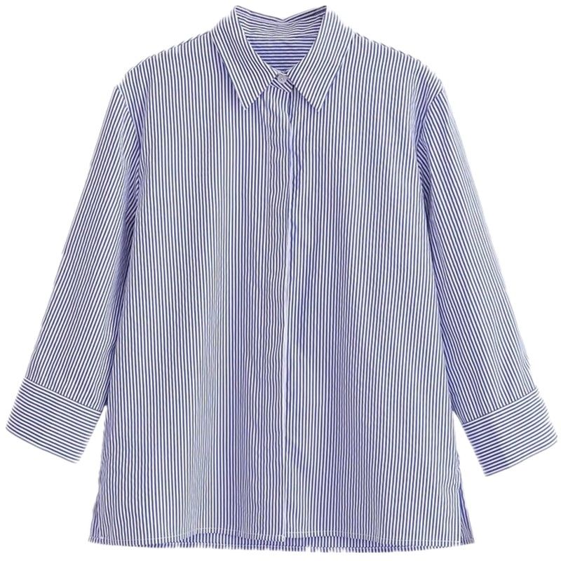 

Fashion Style 2024 Summer New Arrival Women s Clothing Elegant Loose All-Matching Slimming Stripes Poplin Shirt 3290575 Picture color S