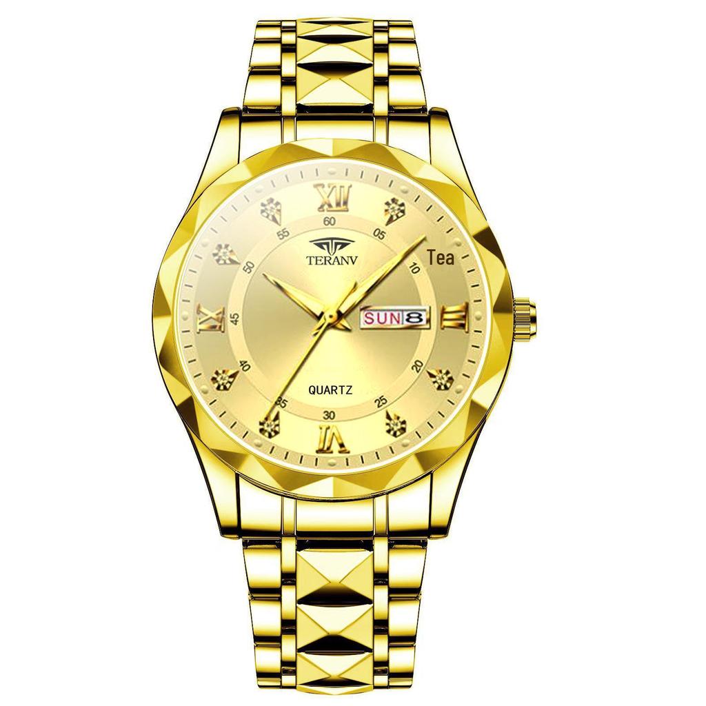 Men's Luminous Waterproof Quartz Watch with English-Chinese Calendar and Rhombus Case