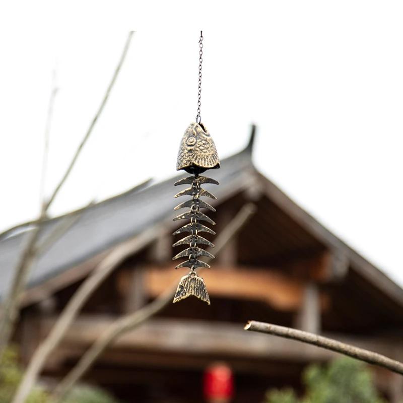 Vintage Fishbone Wind Chimes Cast Iron Fish Skeleton Windchime Patio Garden Decor for Home Window Porch Hanging Ornaments