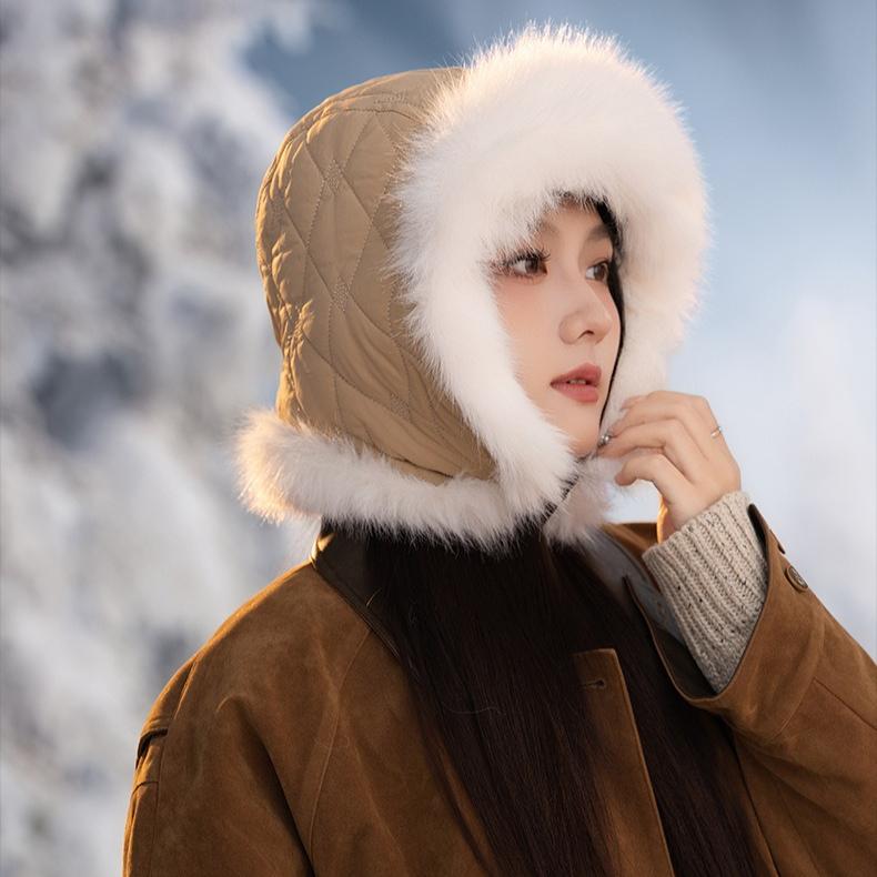 Winter Hat Female Rabbit Plush Headgear Warm Plush Thickened Cold Hat Outdoor Riding Windproof