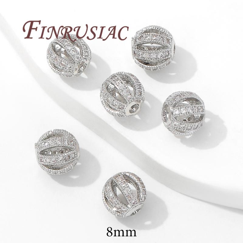 Perles plaquées or 18 carats 8 mm 10 mm, Accessoires de perles pour bracelets, Séparateur pour perles, Laiton avec perles en zircon, Perle pour collier