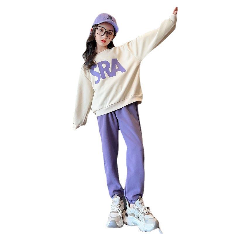 Trendiger koreanischer Sportanzug für Mädchen - Frühlings-/Herbst-Oberteil mit Buchstaben & Freizeithose