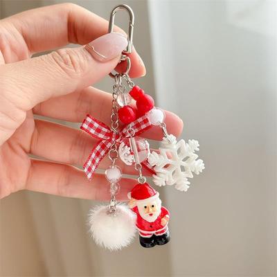 Roztomilý vánoční stromeček Santa Claus přívěsek na klíče mašle kožešinová kulička korálek řetízek na telefon přívěsek na tašku batoh doplněk dárek