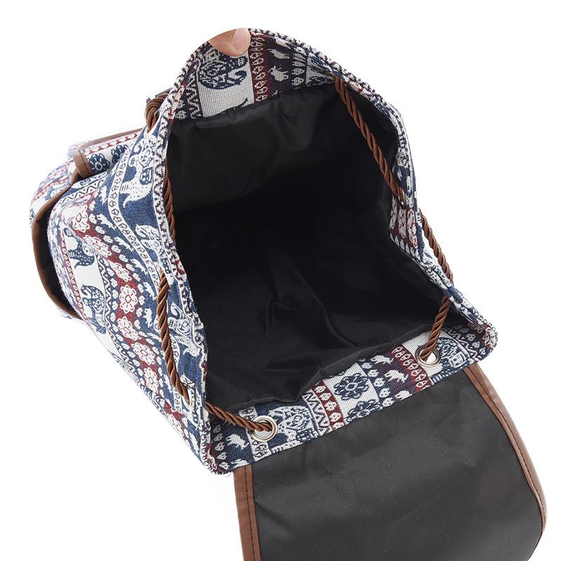1Pc New Ethnic Style Multi-pocket Backpack Female Mori Foreign Style Large Capacity Canvas Schoolbag Casual Outdoor Small Backpack